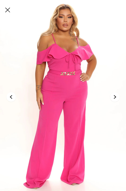 Fashion Nova Back In The Groove Jumpsuit - Magenta