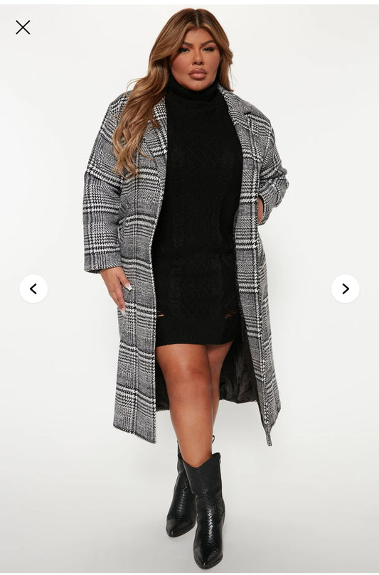 Fashion Nova Doing Things Houndstooth Coat - Black/combo