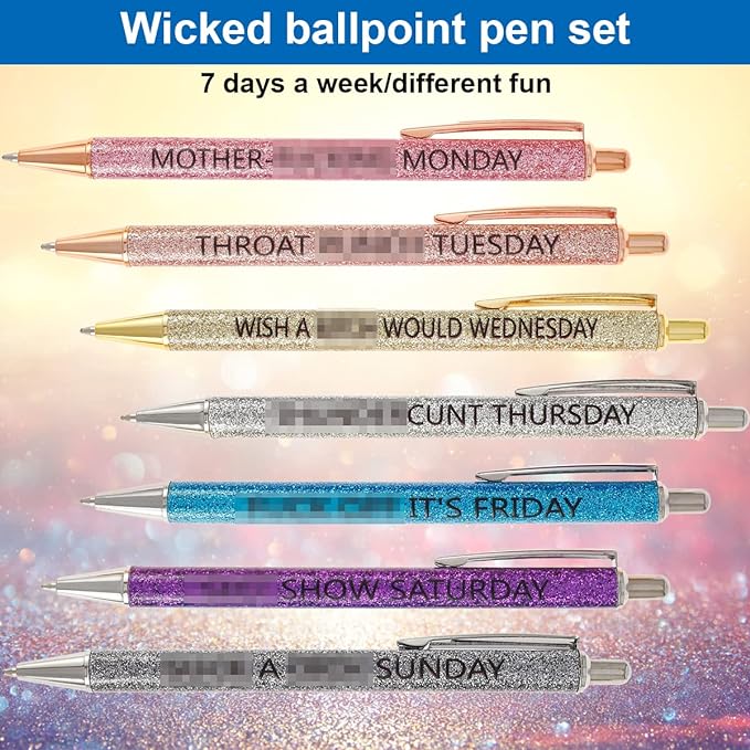 7 Pcs Funny Seven Days of The Week Pen Describing Mentality