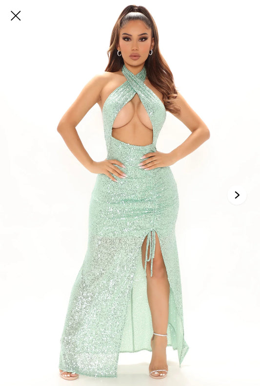 Fashion Nova Successful Toast Sequin Maxi Dress - Sage