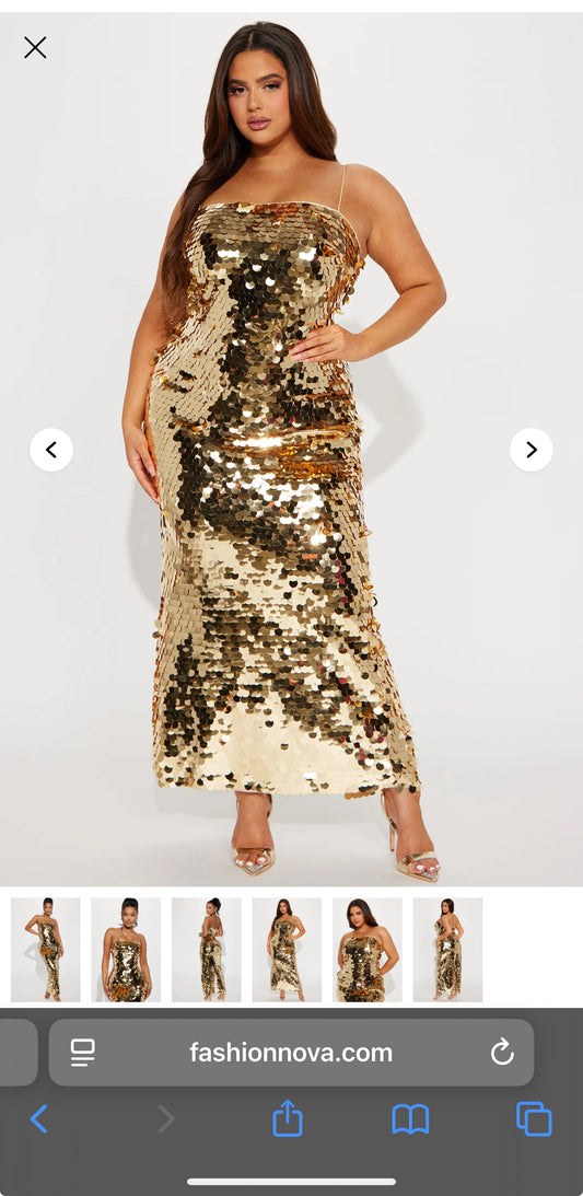 Fashion Nova: Sequin Maxi Dress - Gold: Size 2XL